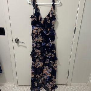 Navy blue high-low floral maxi